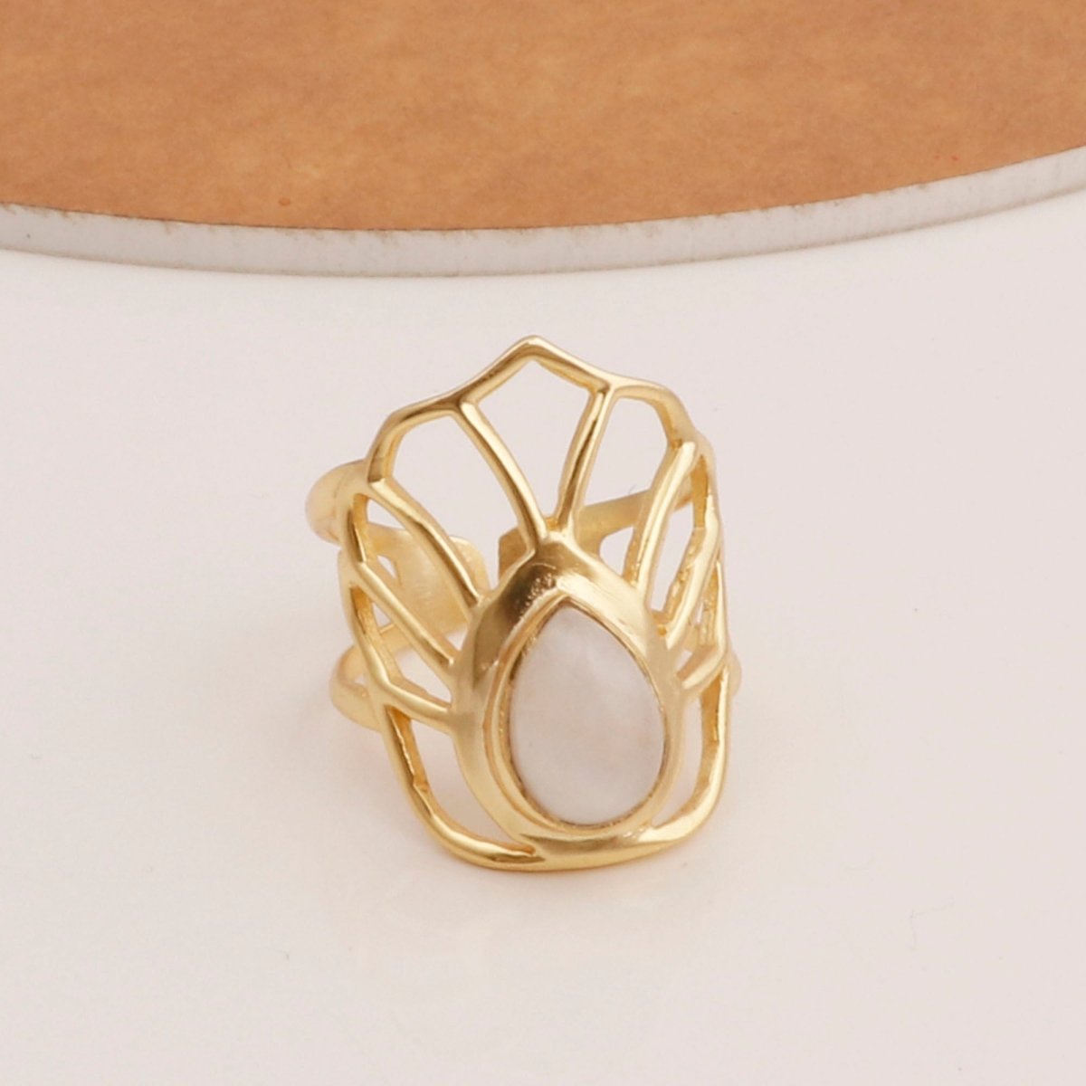 Labradorite Gemstone Ring Gold Plated Filigree Statement Ring