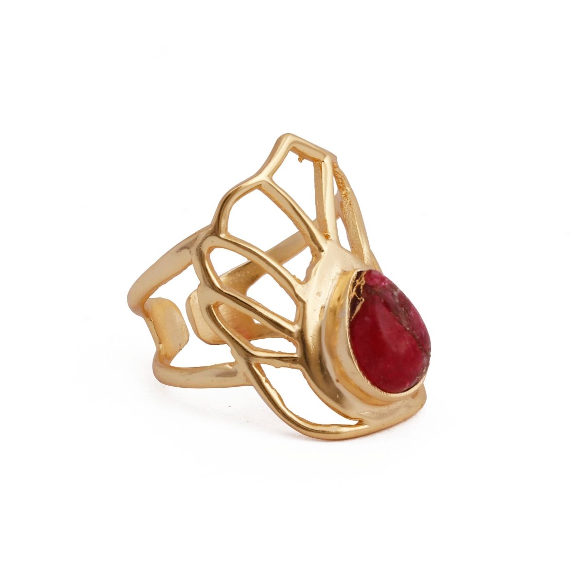 Labradorite Gemstone Ring Gold Plated Filigree Statement Ring