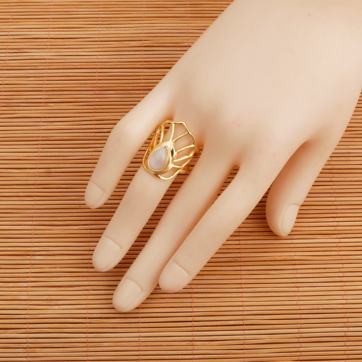 Labradorite Gemstone Ring Gold Plated Filigree Statement Ring