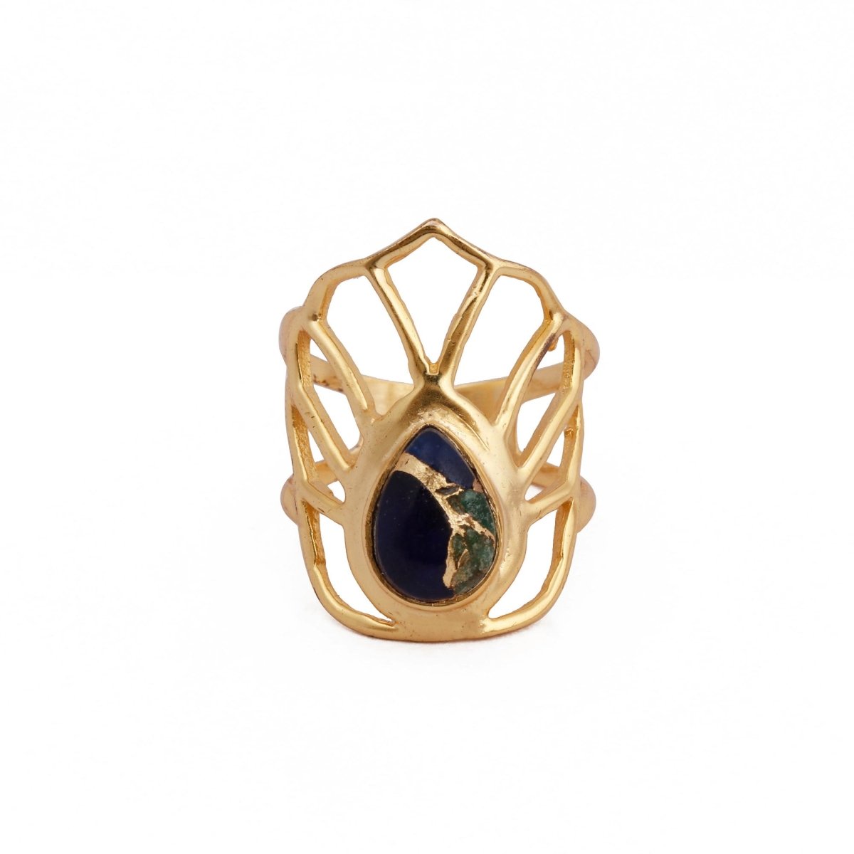 Labradorite Gemstone Ring Gold Plated Filigree Statement Ring Mohave Turquoise