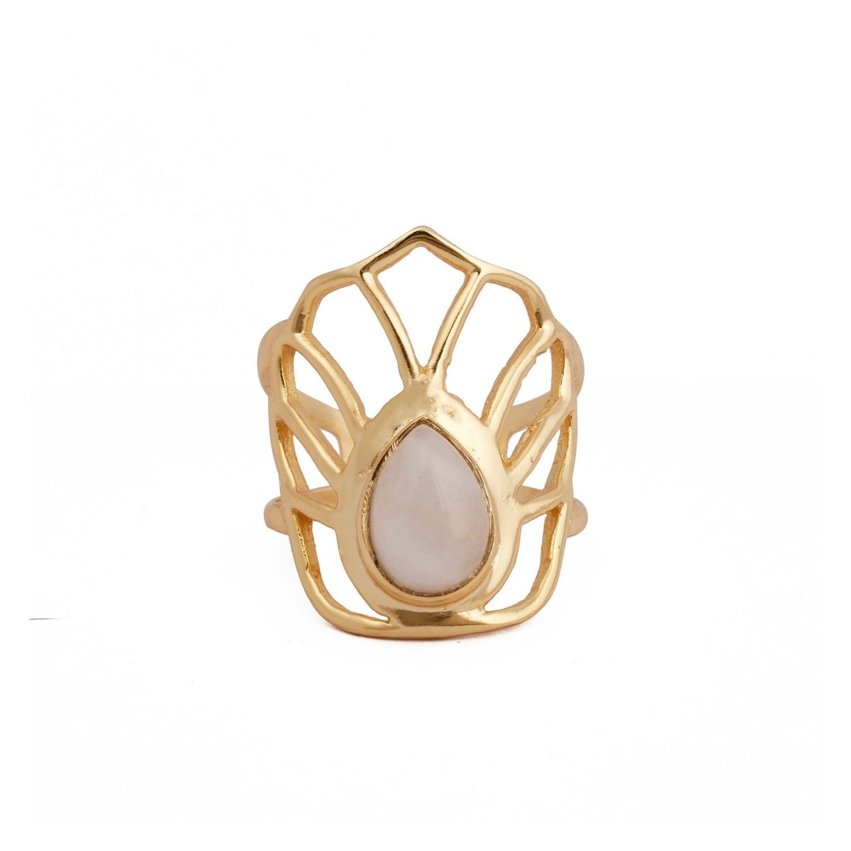 Labradorite Gemstone Ring Gold Plated Filigree Statement Ring Rainbow Moonstone