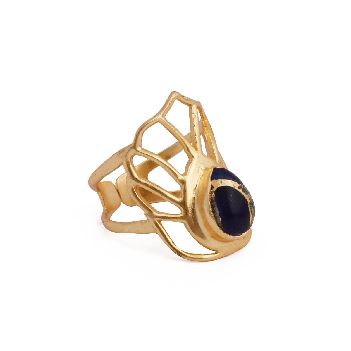 Labradorite Gemstone Ring Gold Plated Filigree Statement Ring