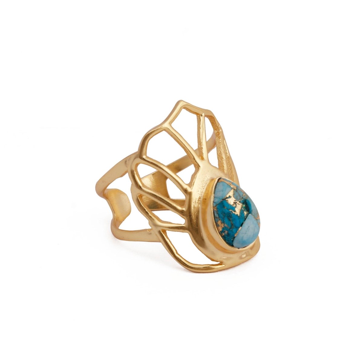 Labradorite Gemstone Ring Gold Plated Filigree Statement Ring