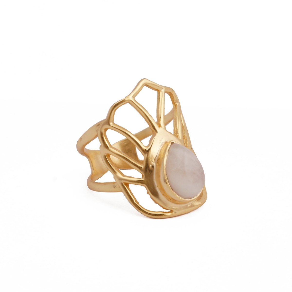 Labradorite Gemstone Ring Gold Plated Filigree Statement Ring