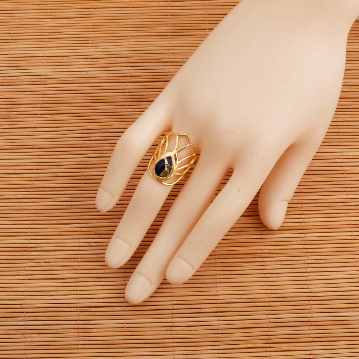 Labradorite Gemstone Ring Gold Plated Filigree Statement Ring
