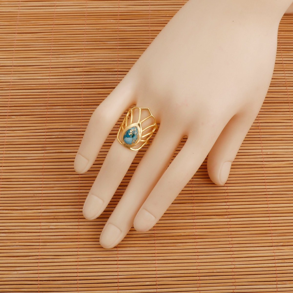 Labradorite Gemstone Ring Gold Plated Filigree Statement Ring