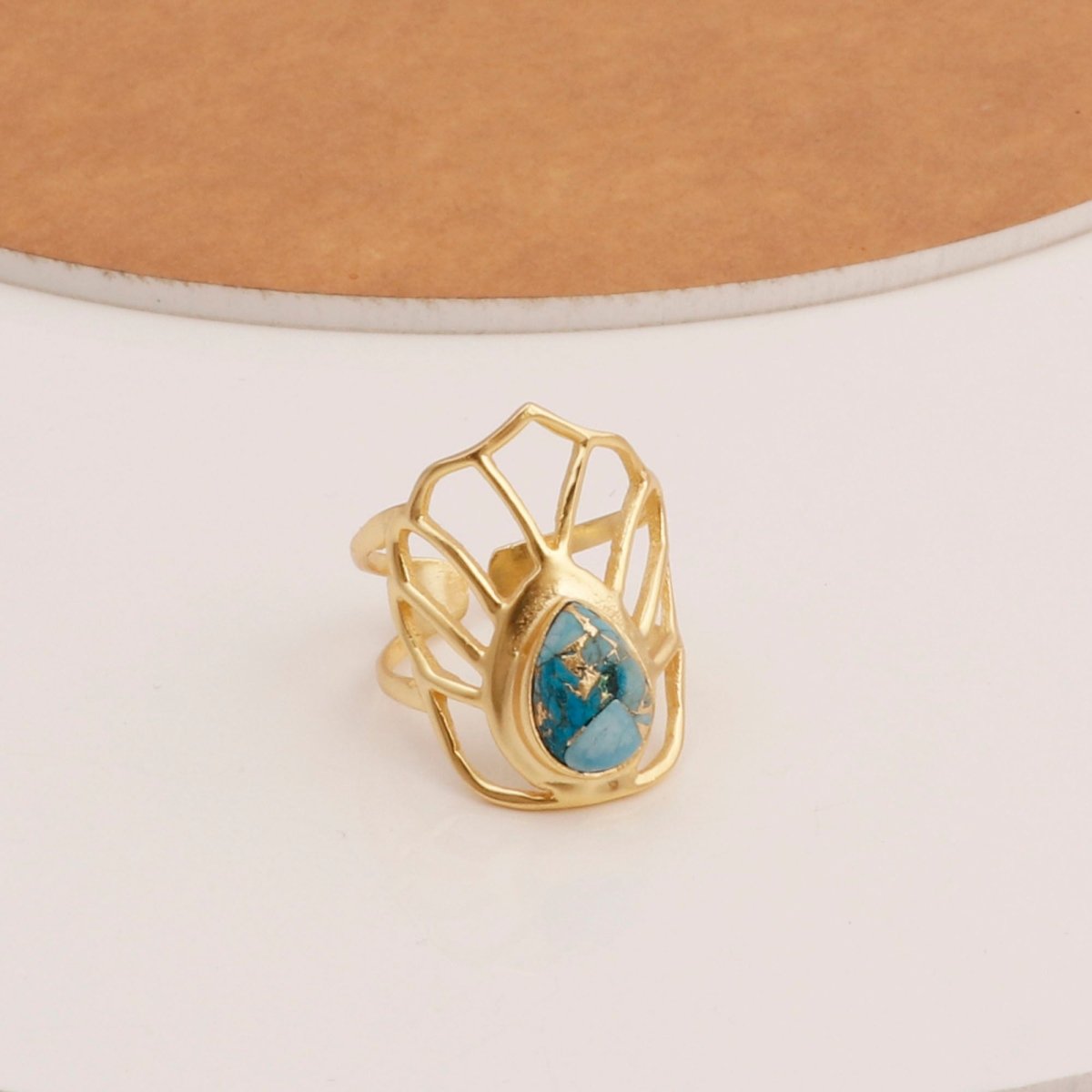 Labradorite Gemstone Ring Gold Plated Filigree Statement Ring
