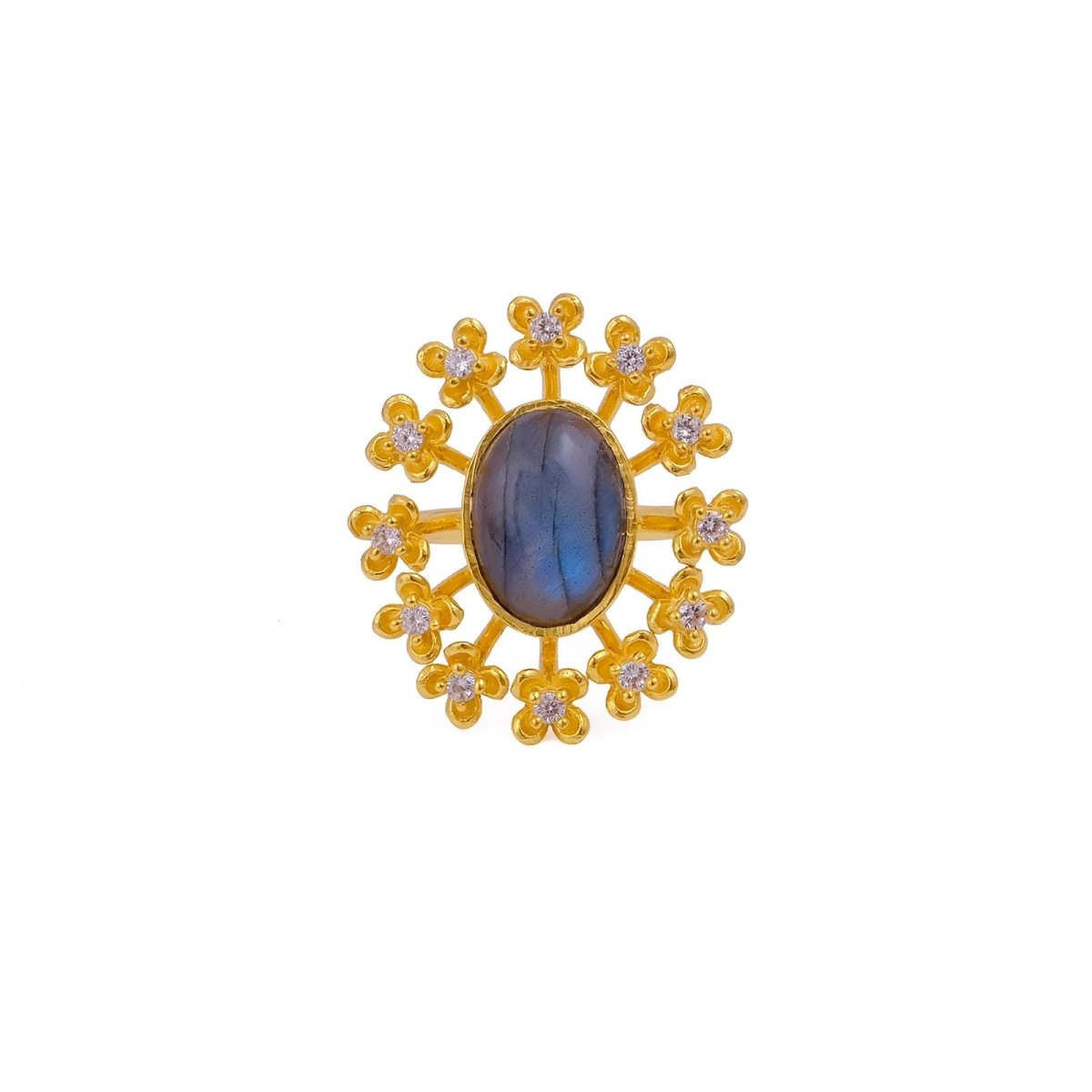 Labradorite Gemstone Ring Gold Plated Floral Statement Jewelry Brass Handmade ring