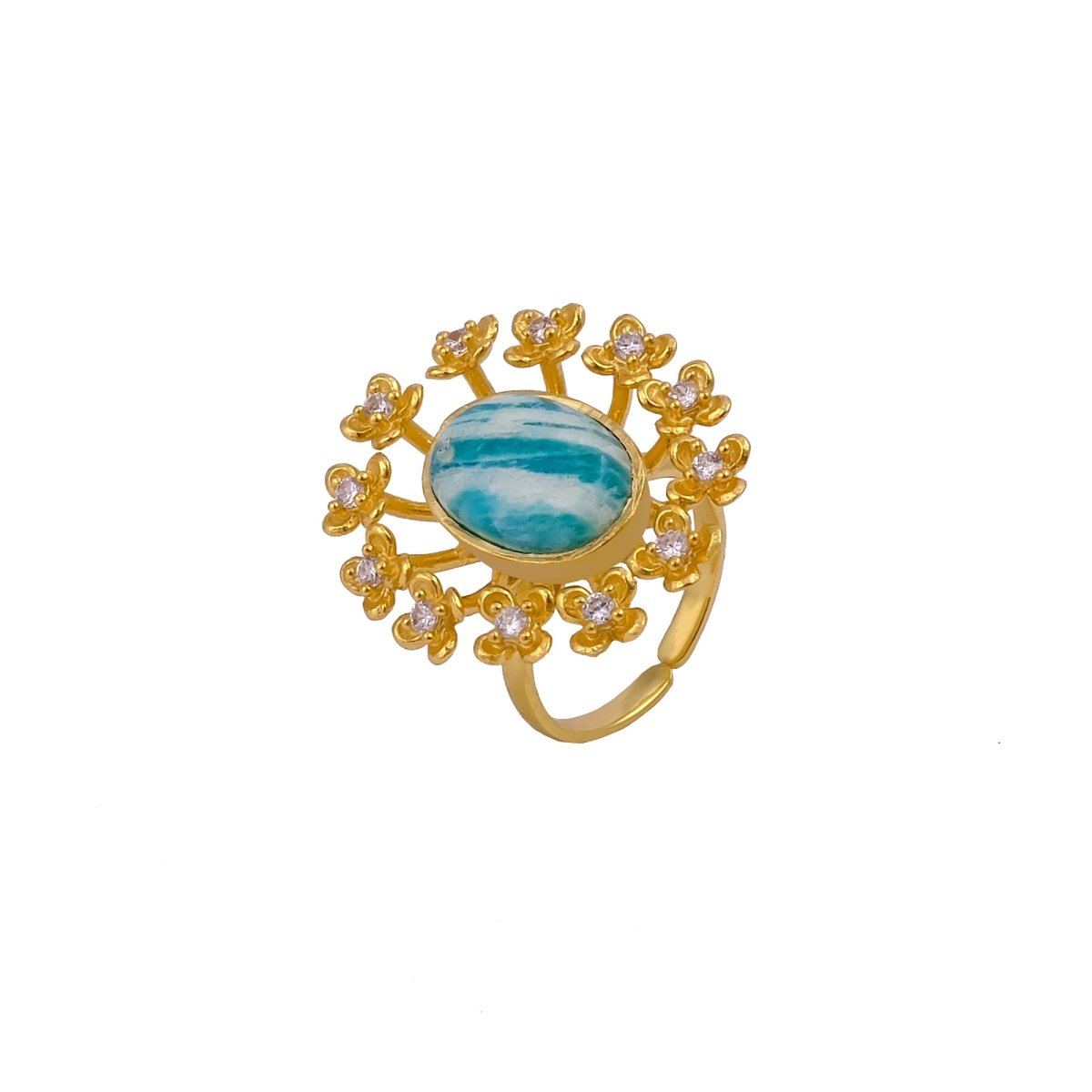 Labradorite Gemstone Ring Gold Plated Floral Statement Jewelry Brass Handmade ring