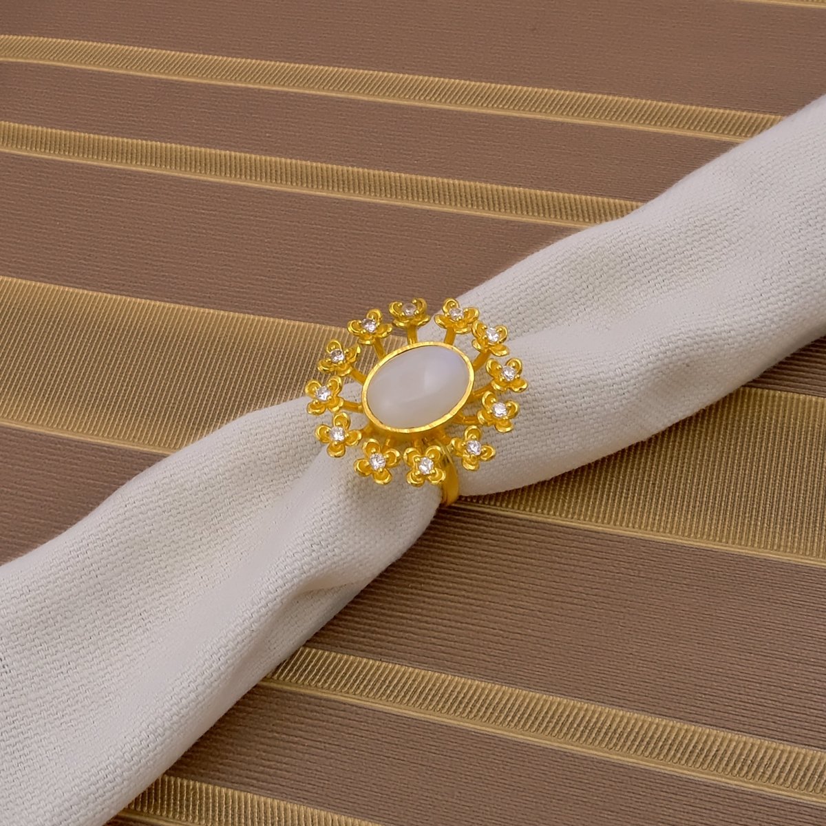 Labradorite Gemstone Ring Gold Plated Floral Statement Jewelry Brass Handmade ring