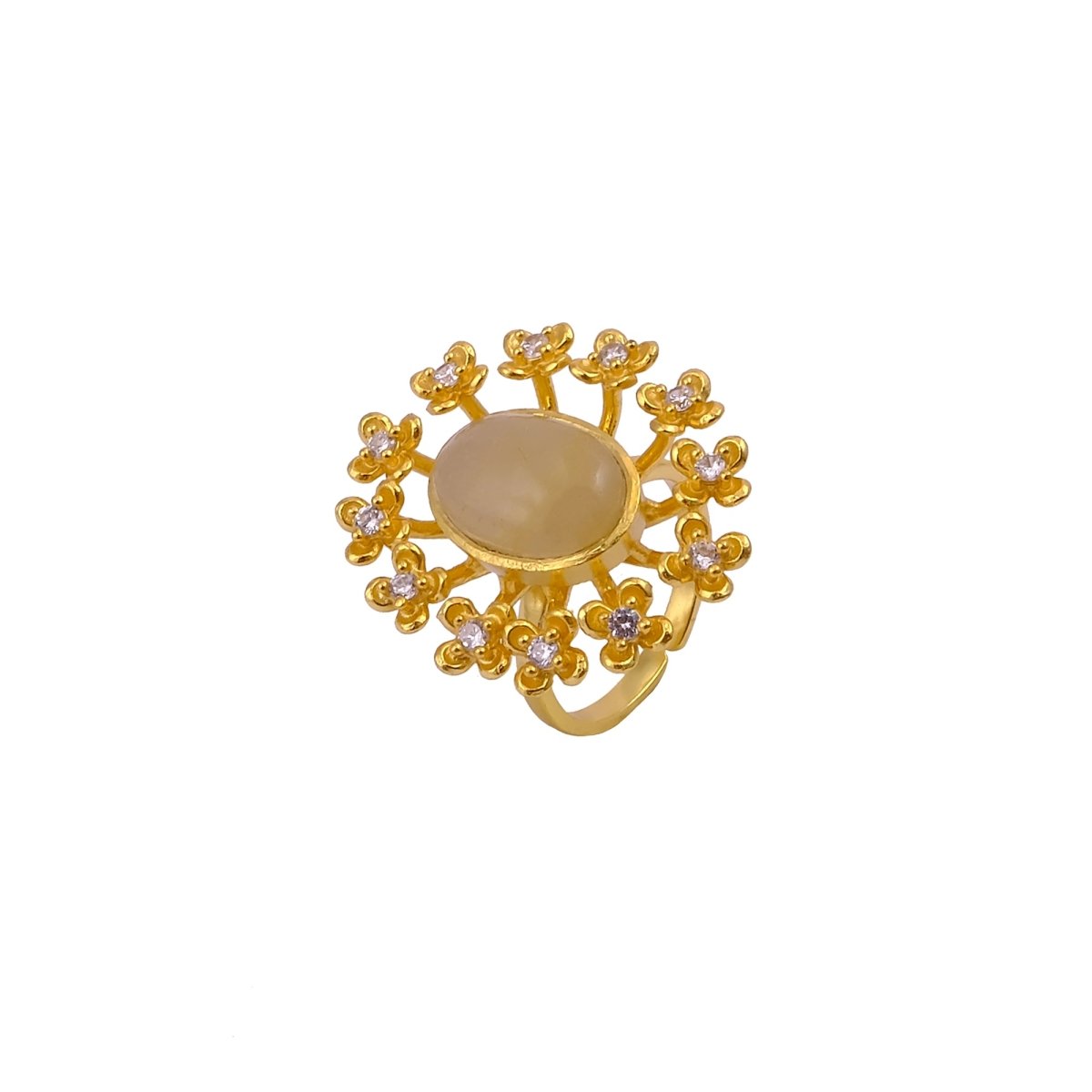 Labradorite Gemstone Ring Gold Plated Floral Statement Jewelry Brass Handmade ring