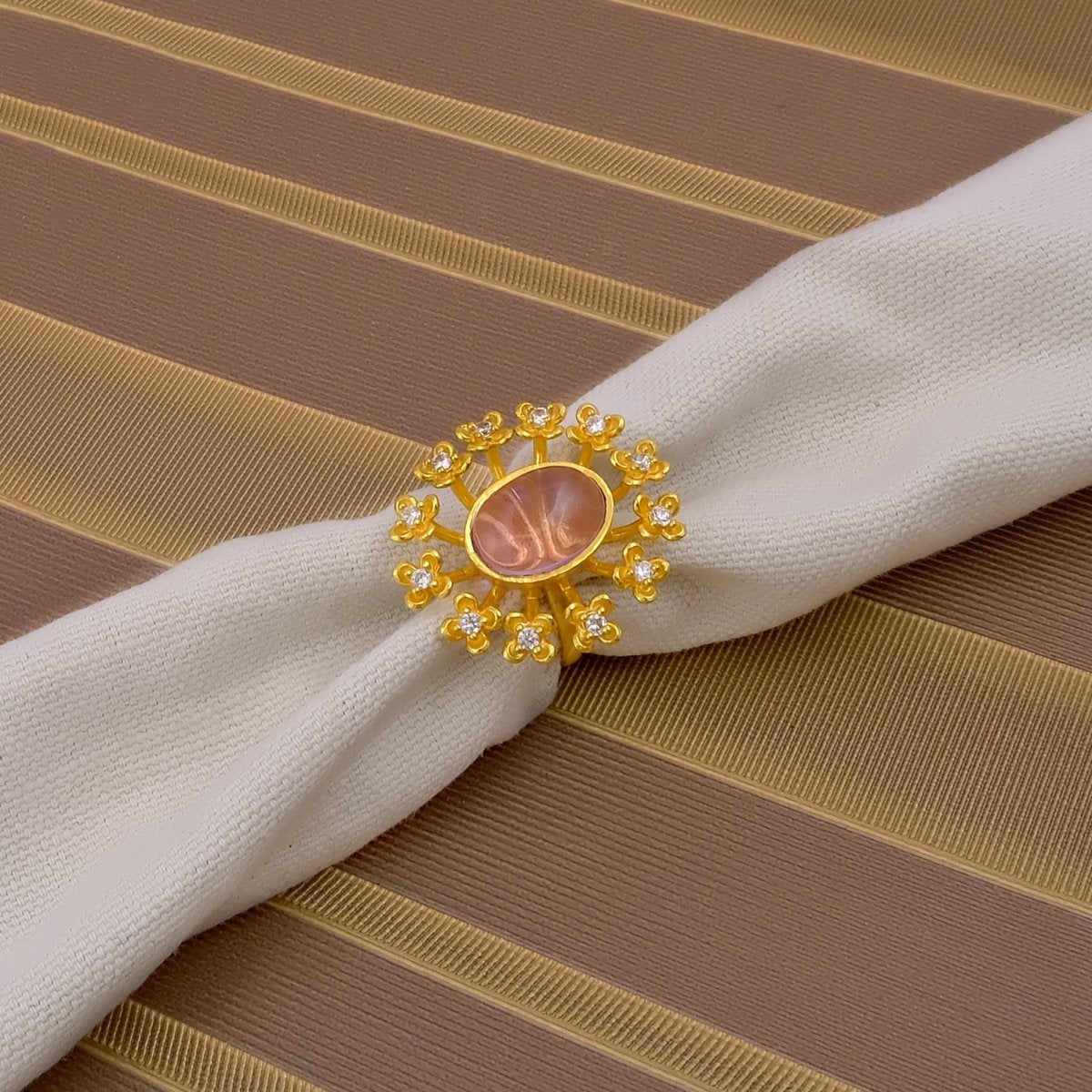 Labradorite Gemstone Ring Gold Plated Floral Statement Jewelry Brass Handmade ring
