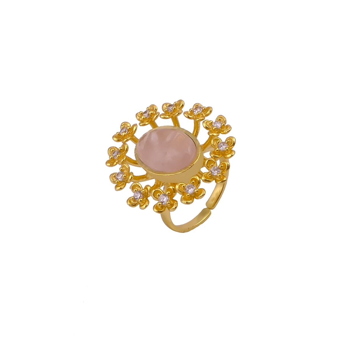 Labradorite Gemstone Ring Gold Plated Floral Statement Jewelry Brass Handmade ring