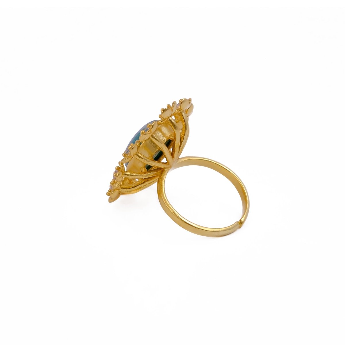 Labradorite Gemstone Ring Gold Plated Floral Statement Jewelry Brass Handmade ring