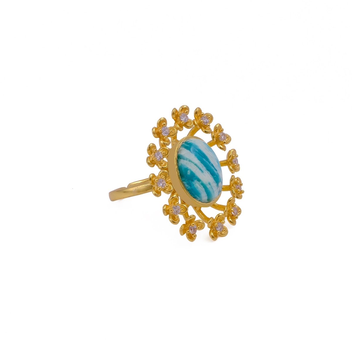 Labradorite Gemstone Ring Gold Plated Floral Statement Jewelry Brass Handmade ring