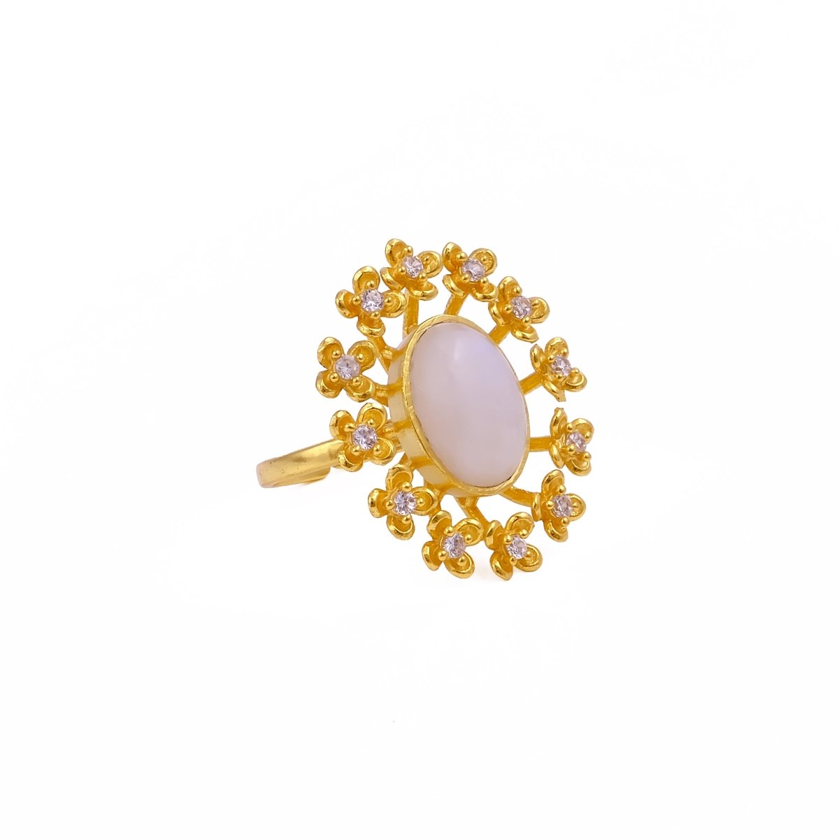 Labradorite Gemstone Ring Gold Plated Floral Statement Jewelry Brass Handmade ring
