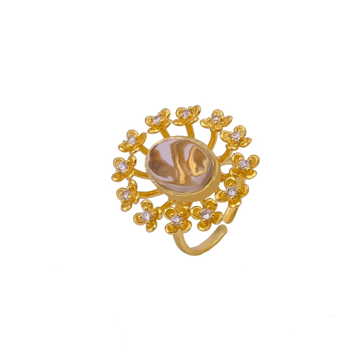 Labradorite Gemstone Ring Gold Plated Floral Statement Jewelry Brass Handmade ring