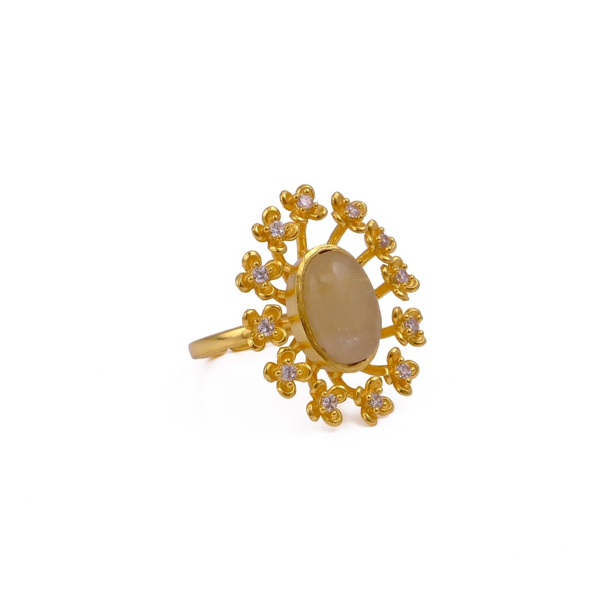Labradorite Gemstone Ring Gold Plated Floral Statement Jewelry Brass Handmade ring