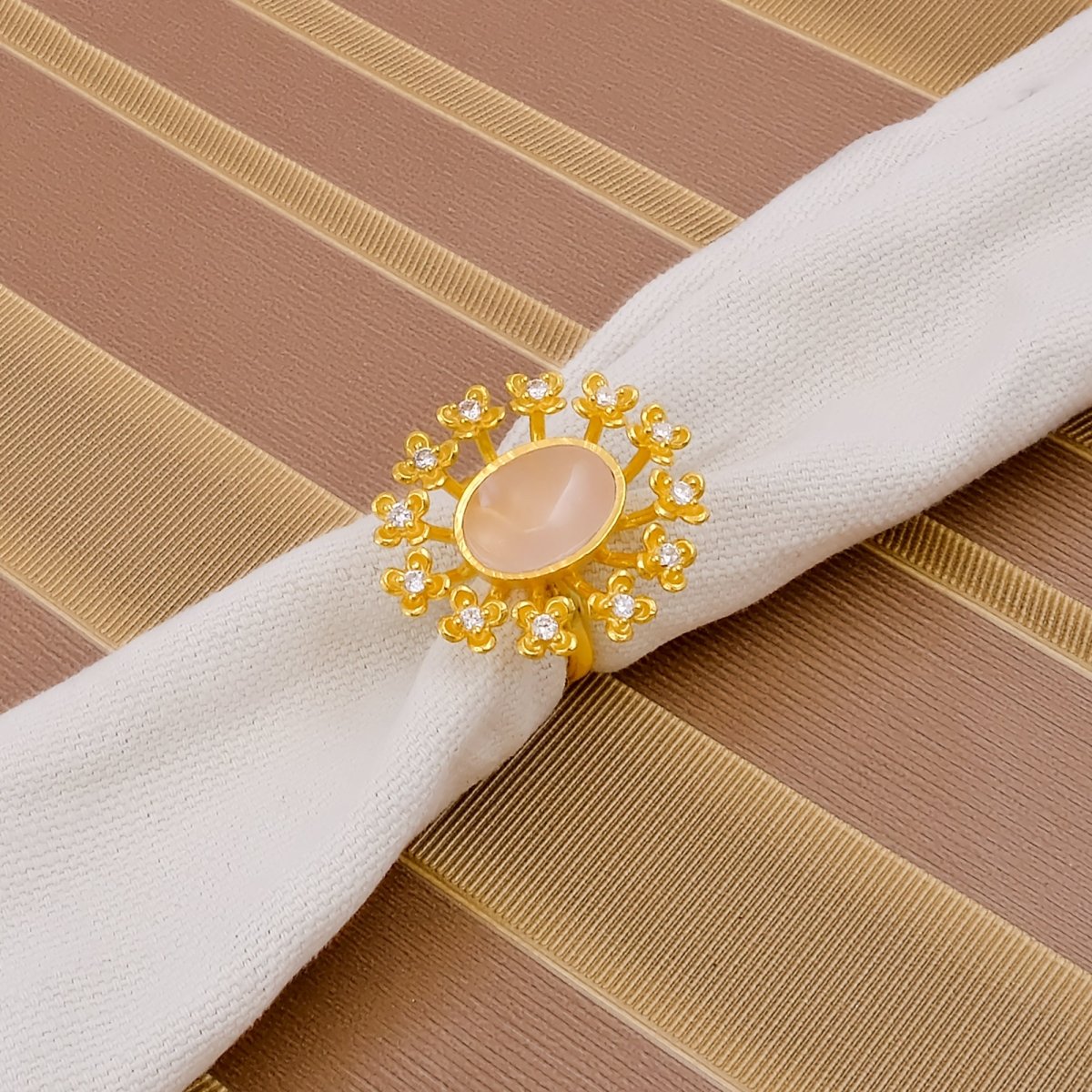 Labradorite Gemstone Ring Gold Plated Floral Statement Jewelry Brass Handmade ring