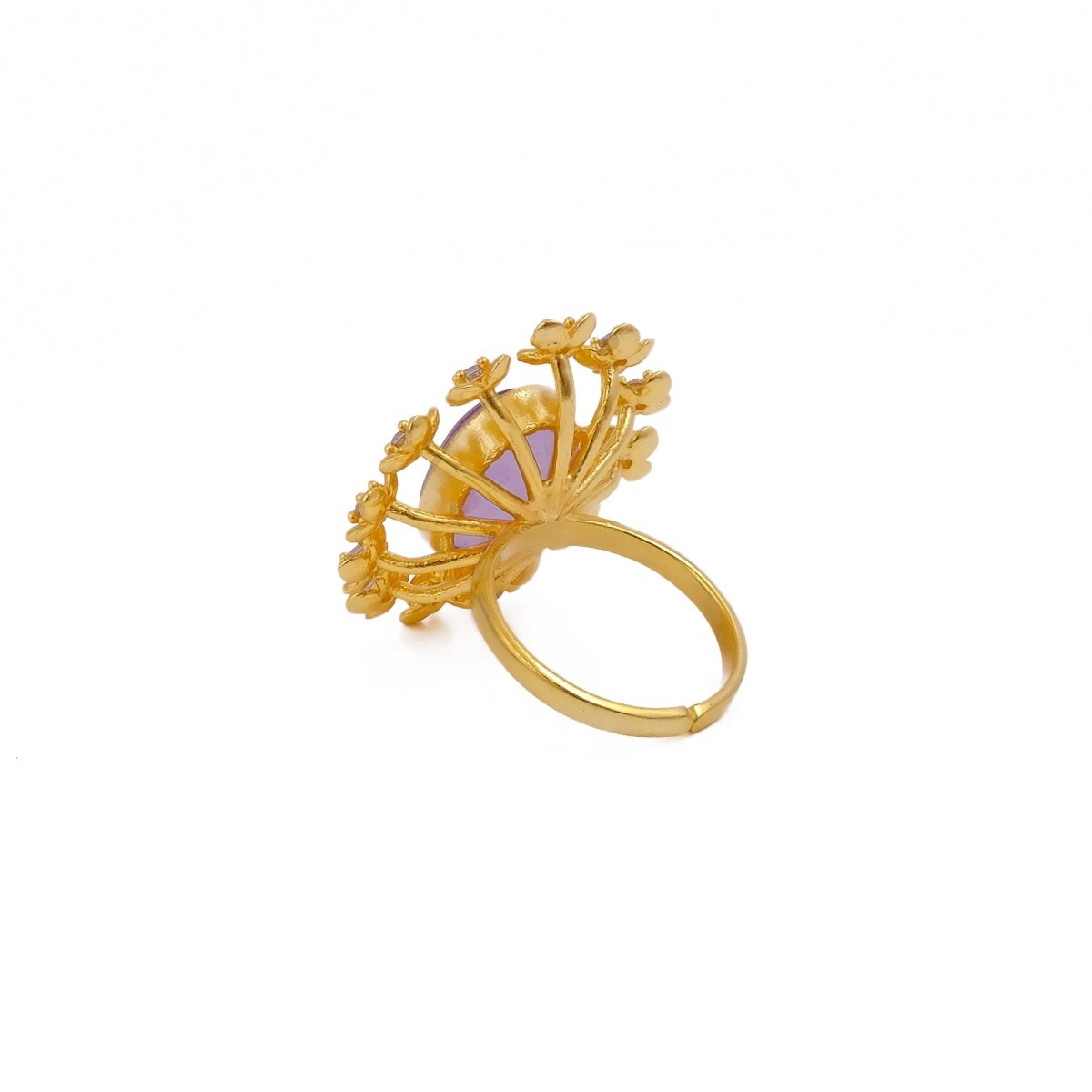 Labradorite Gemstone Ring Gold Plated Floral Statement Jewelry Brass Handmade ring