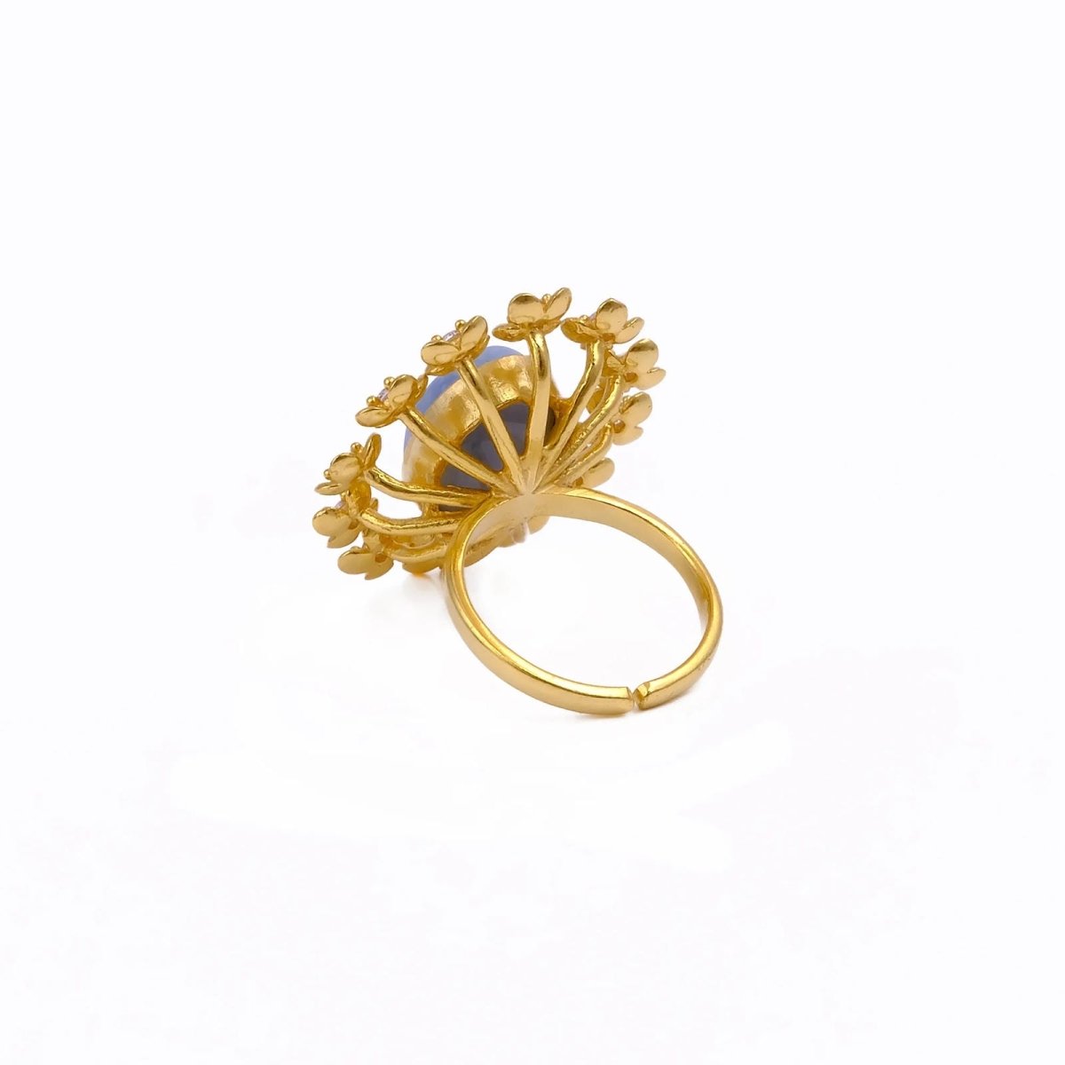 Labradorite Gemstone Ring Gold Plated Floral Statement Jewelry Brass Handmade ring