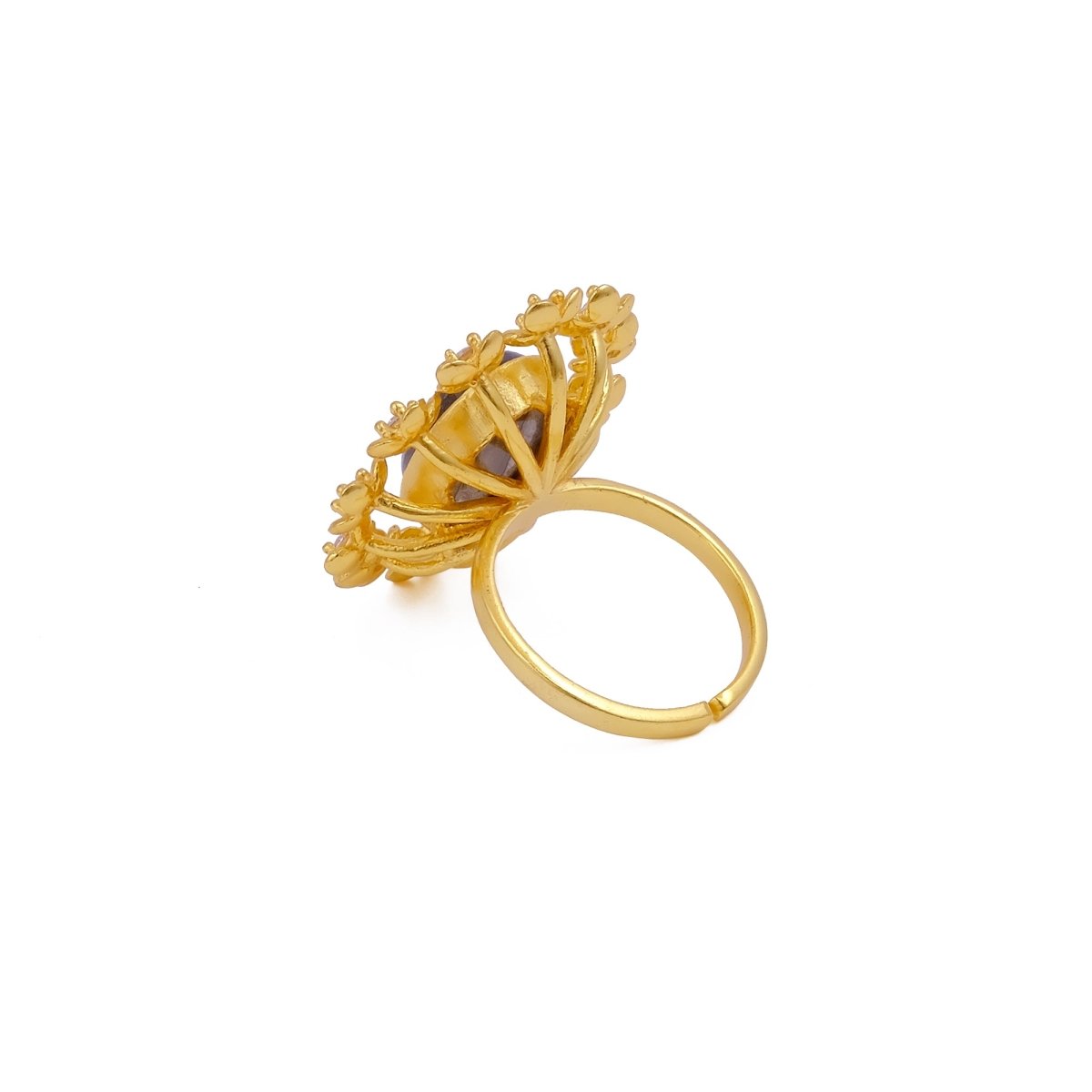 Labradorite Gemstone Ring Gold Plated Floral Statement Jewelry Brass Handmade ring