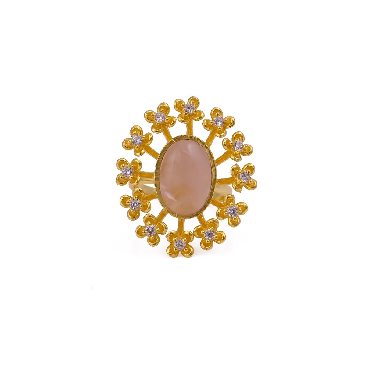 Labradorite Gemstone Ring Gold Plated Floral Statement Jewelry Brass Handmade ring