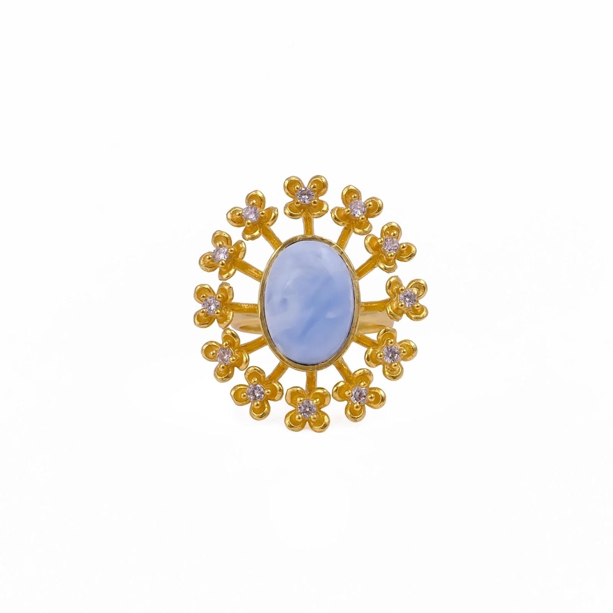 Labradorite Gemstone Ring Gold Plated Floral Statement Jewelry Brass Handmade ring