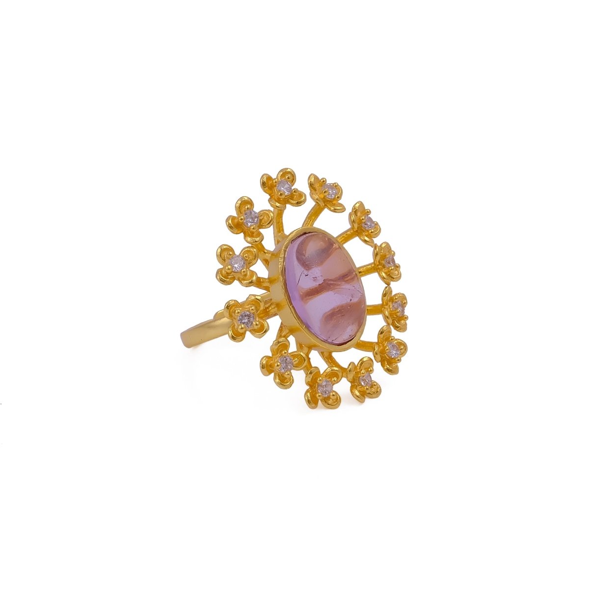 Labradorite Gemstone Ring Gold Plated Floral Statement Jewelry Brass Handmade ring