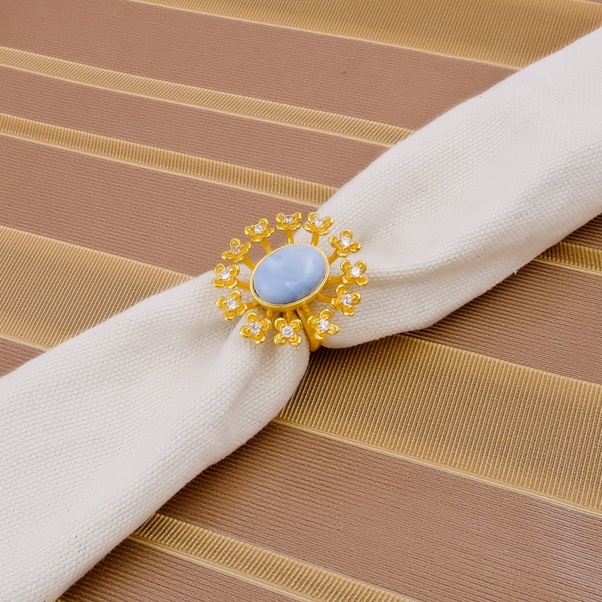 Labradorite Gemstone Ring Gold Plated Floral Statement Jewelry Brass Handmade ring