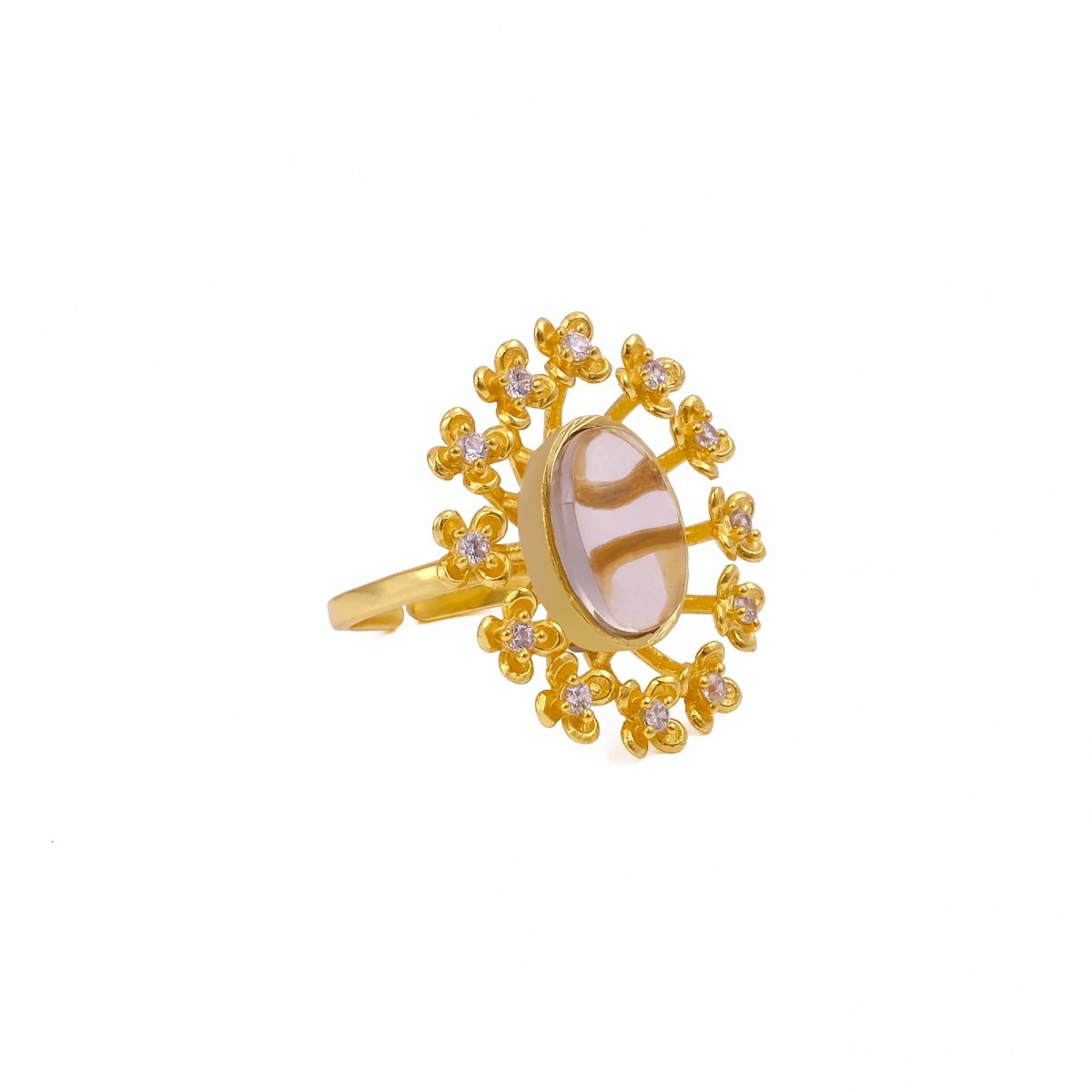 Labradorite Gemstone Ring Gold Plated Floral Statement Jewelry Brass Handmade ring