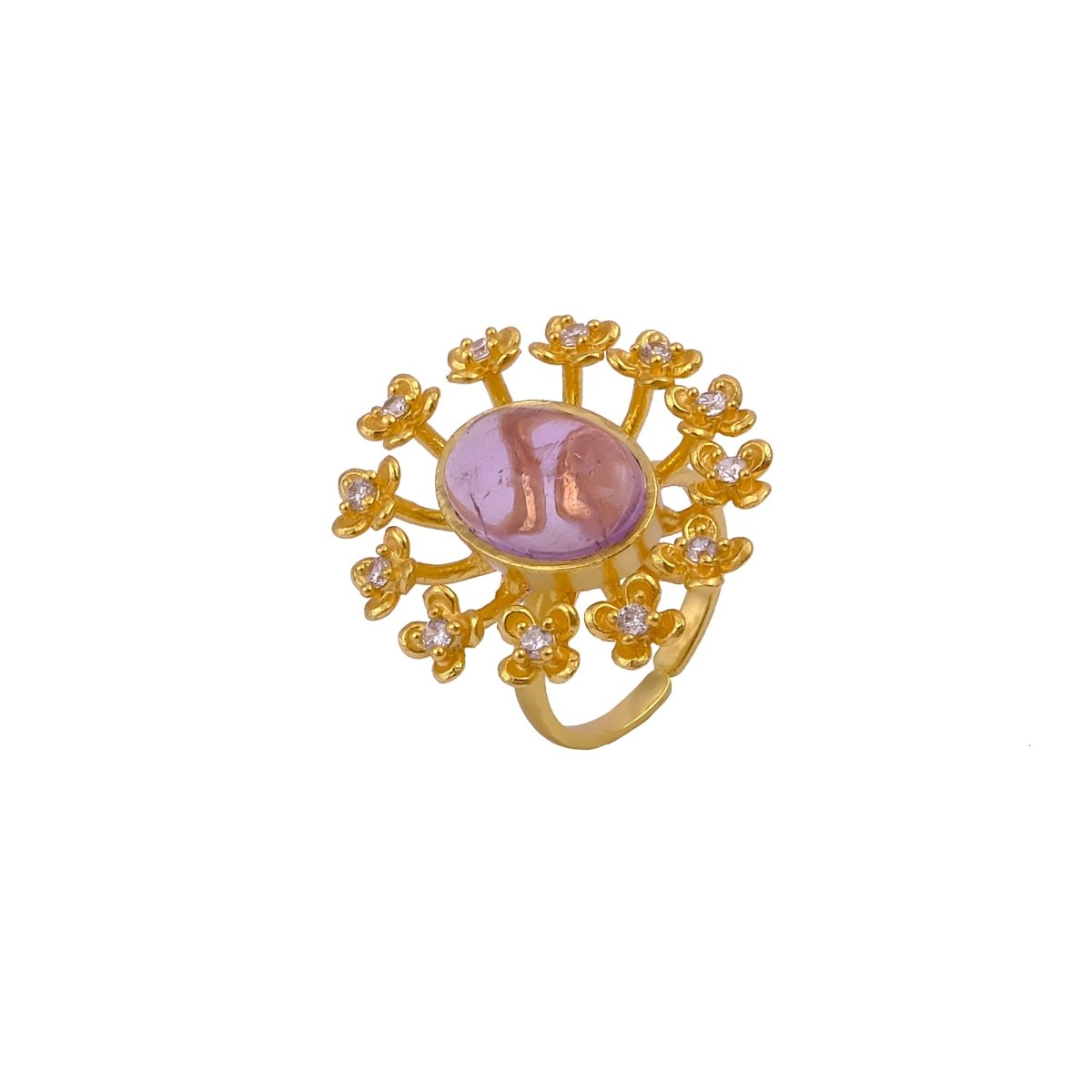 Labradorite Gemstone Ring Gold Plated Floral Statement Jewelry Brass Handmade ring