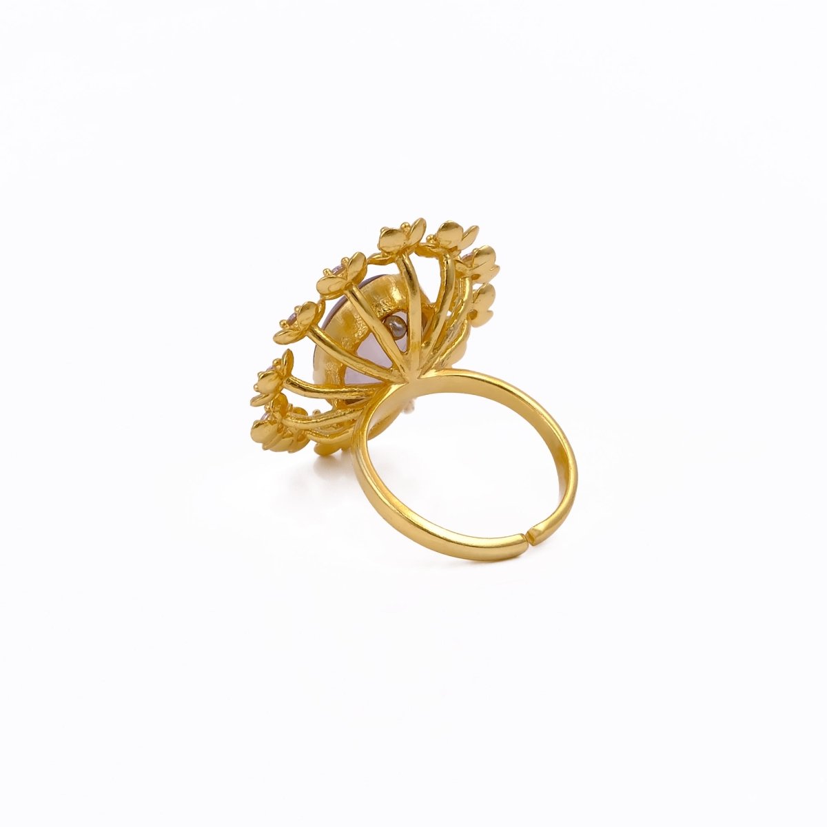 Labradorite Gemstone Ring Gold Plated Floral Statement Jewelry Brass Handmade ring