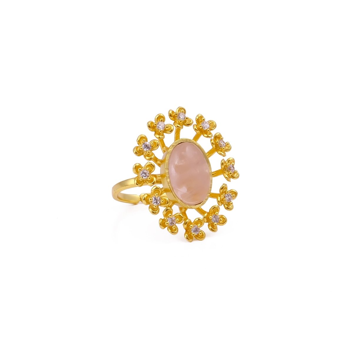 Labradorite Gemstone Ring Gold Plated Floral Statement Jewelry Brass Handmade ring