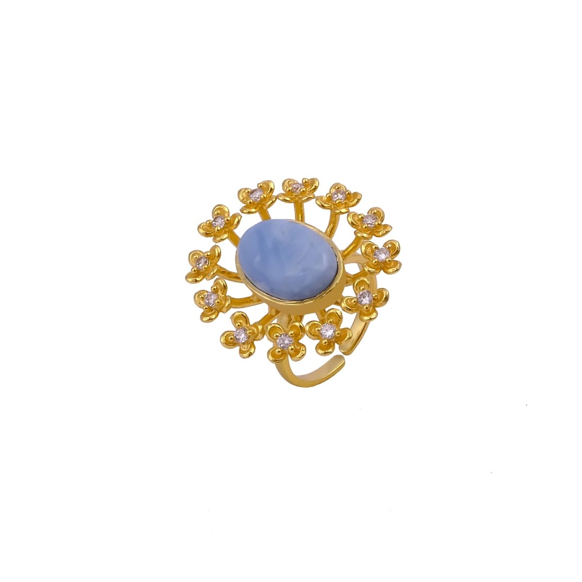 Labradorite Gemstone Ring Gold Plated Floral Statement Jewelry Brass Handmade ring