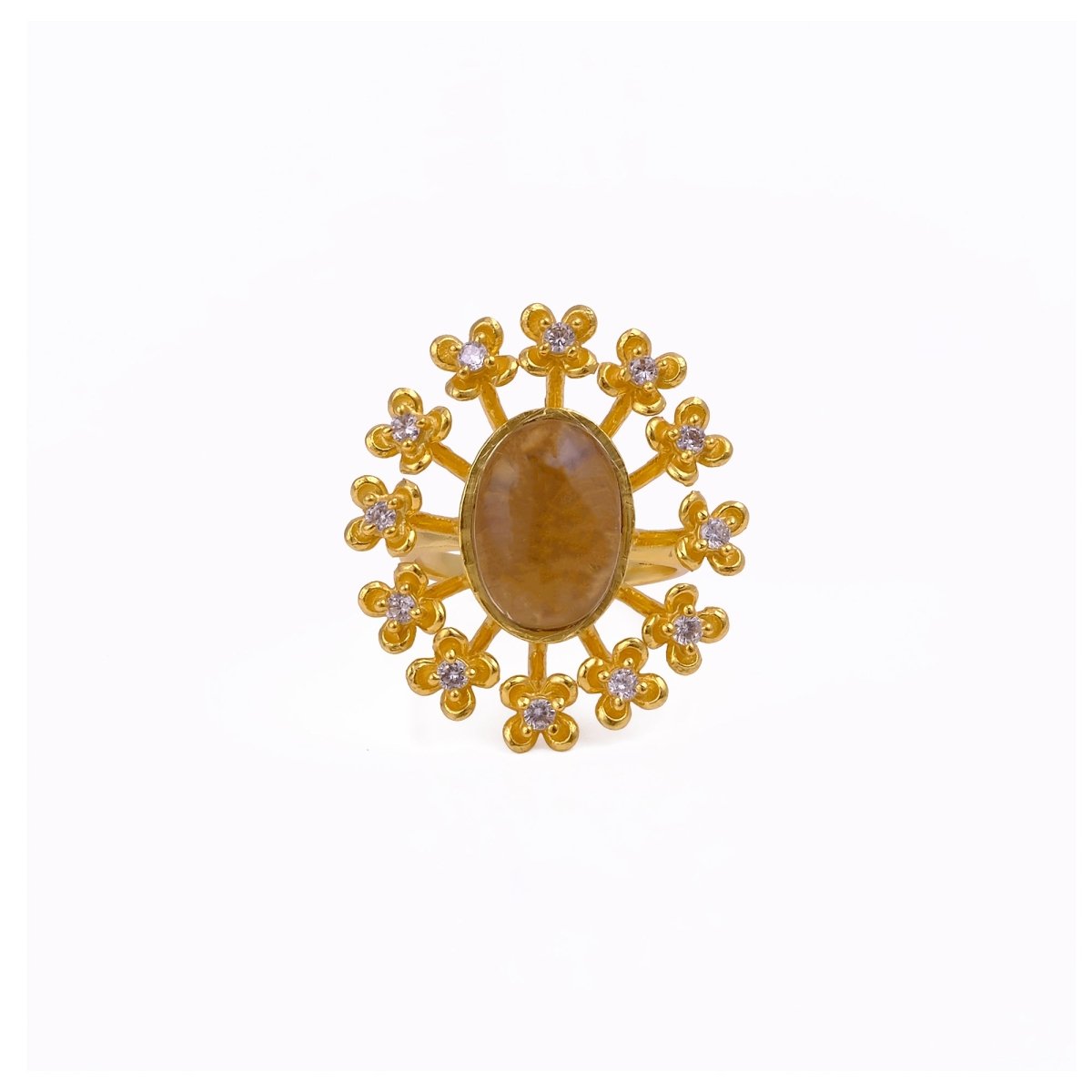 Labradorite Gemstone Ring Gold Plated Floral Statement Jewelry Brass Handmade ring