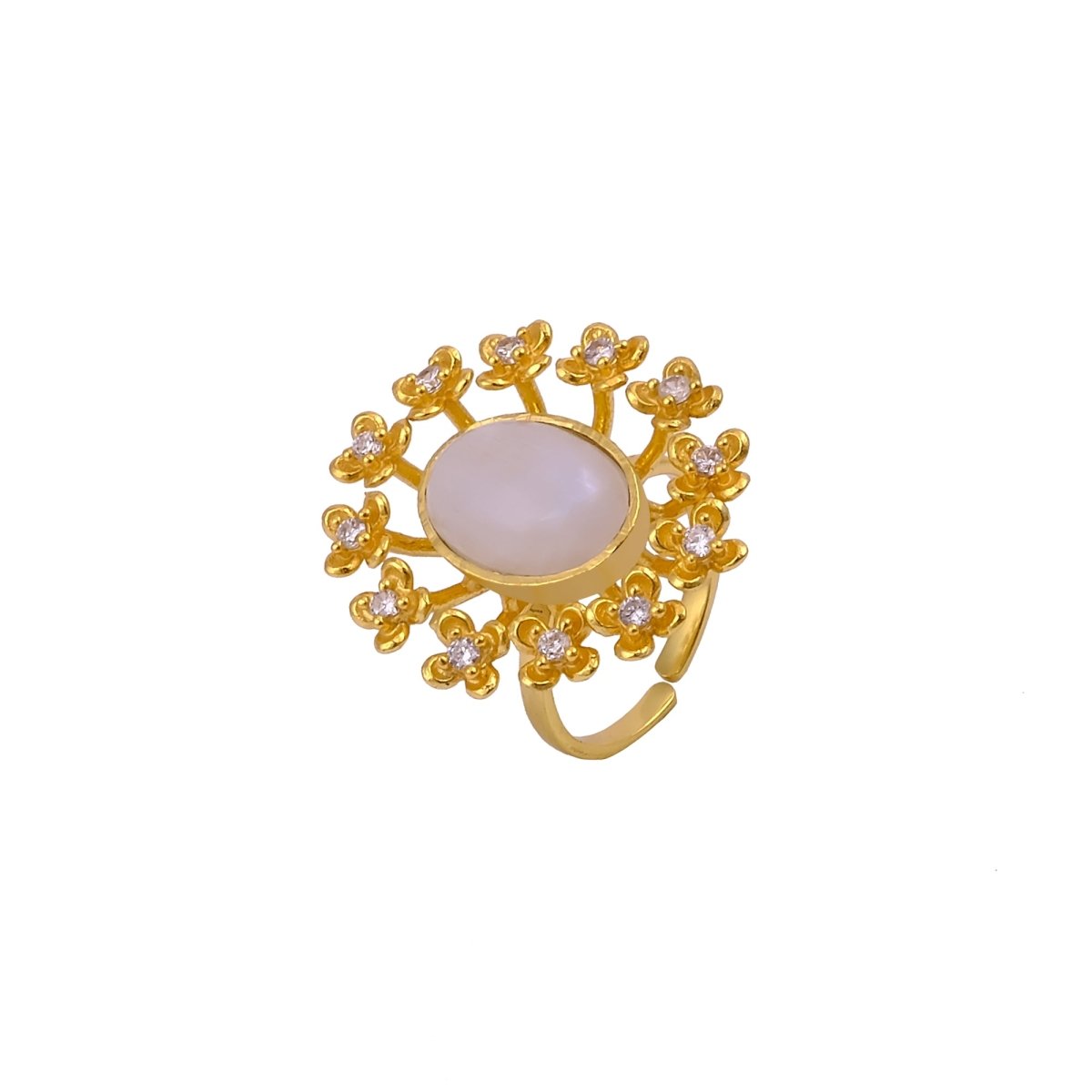 Labradorite Gemstone Ring Gold Plated Floral Statement Jewelry Brass Handmade ring