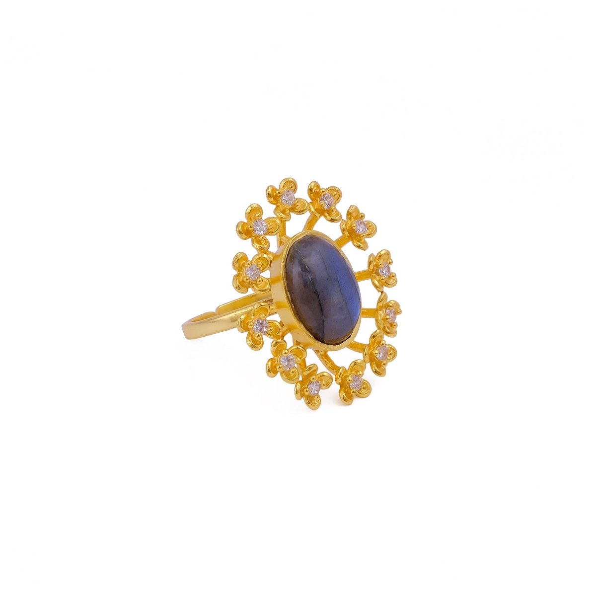 Labradorite Gemstone Ring Gold Plated Floral Statement Jewelry Brass Handmade ring