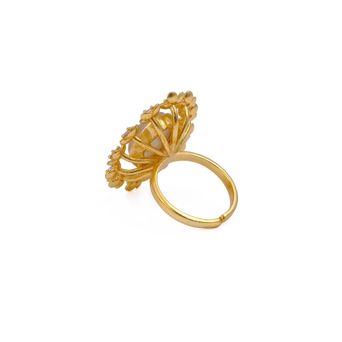 Labradorite Gemstone Ring Gold Plated Floral Statement Jewelry Brass Handmade ring
