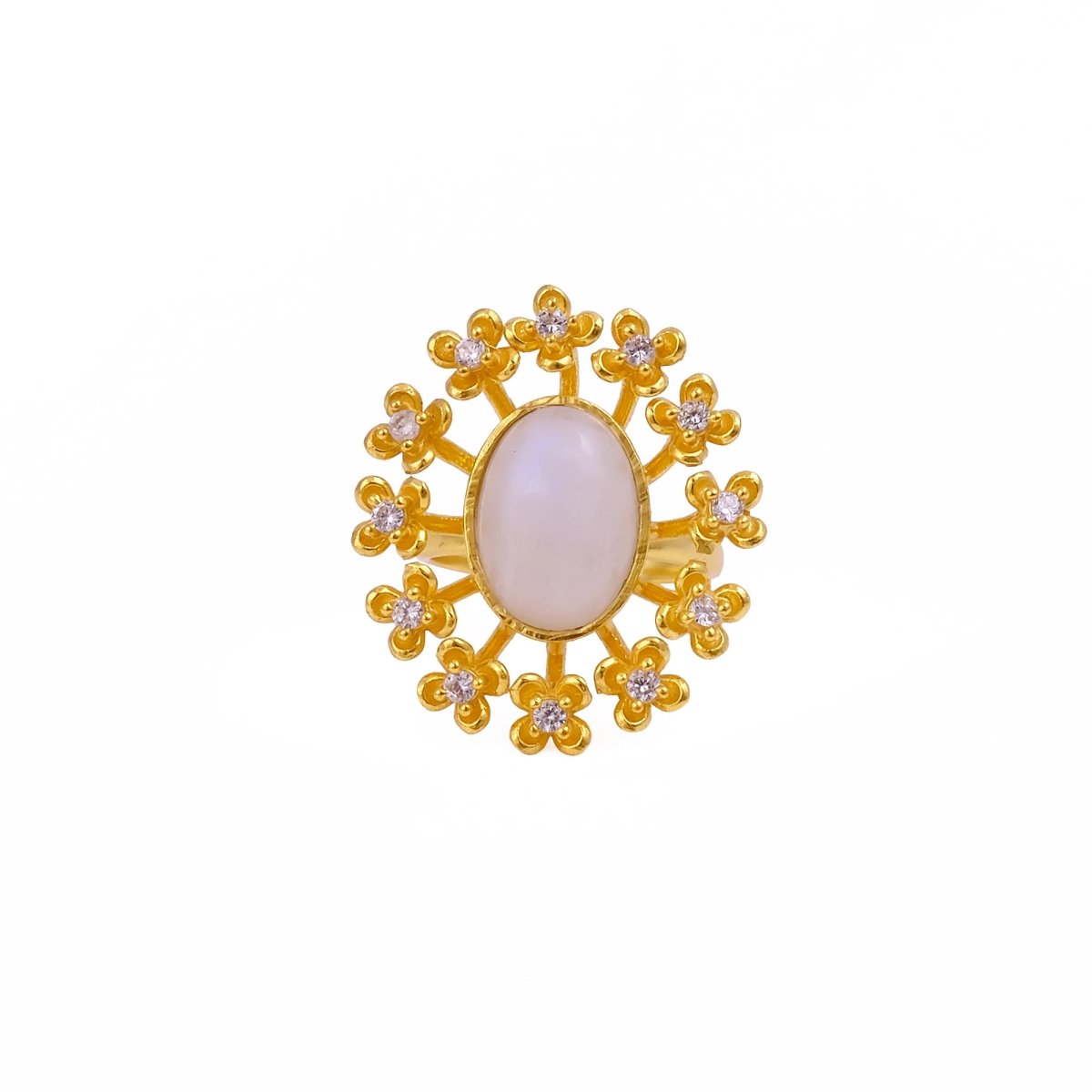 Labradorite Gemstone Ring Gold Plated Floral Statement Jewelry Brass Handmade ring