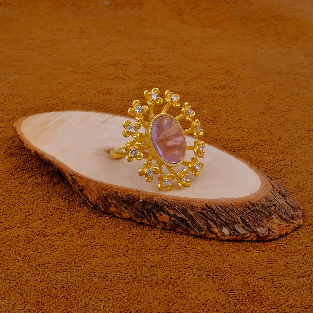 Labradorite Gemstone Ring Gold Plated Floral Statement Jewelry Brass Handmade ring Amethyst