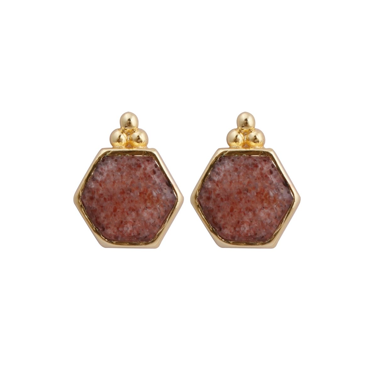 Labradorite Gemstone Stud Earrings, Hexagon Shape Earring Gold Plated Earring