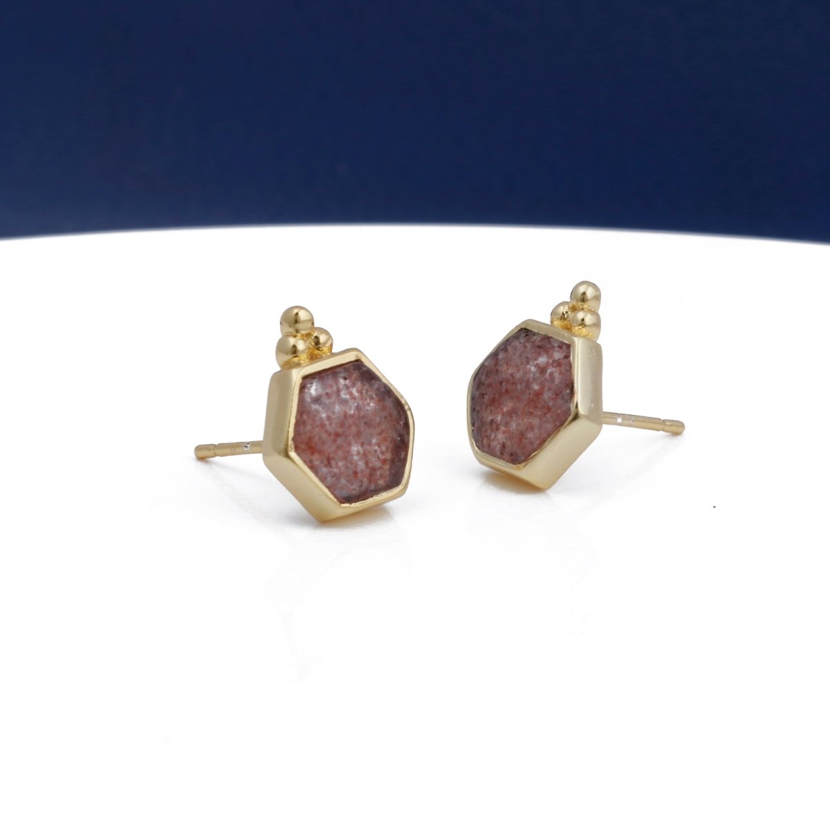 Labradorite Gemstone Stud Earrings, Hexagon Shape Earring Gold Plated Earring