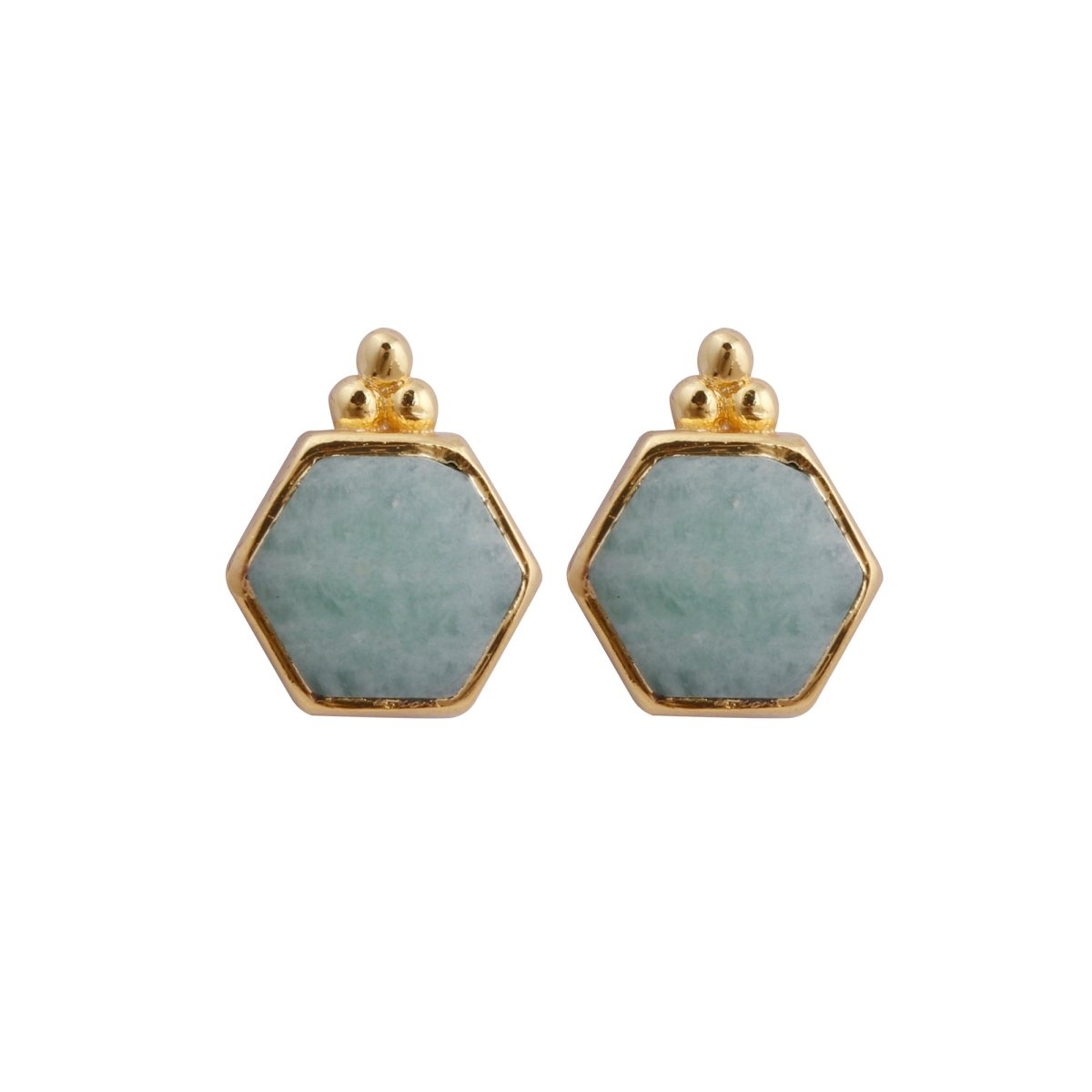 Labradorite Gemstone Stud Earrings, Hexagon Shape Earring Gold Plated Earring