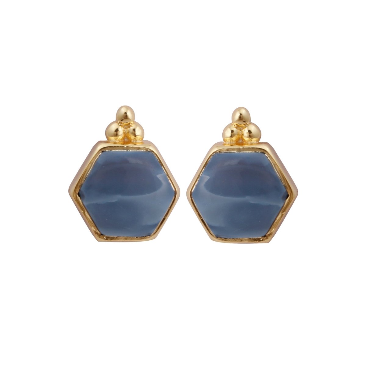 Labradorite Gemstone Stud Earrings, Hexagon Shape Earring Gold Plated Earring