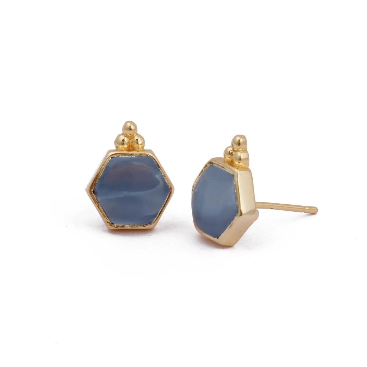 Labradorite Gemstone Stud Earrings, Hexagon Shape Earring Gold Plated Earring