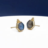 Labradorite Gemstone Stud Earrings, Hexagon Shape Earring Gold Plated Earring