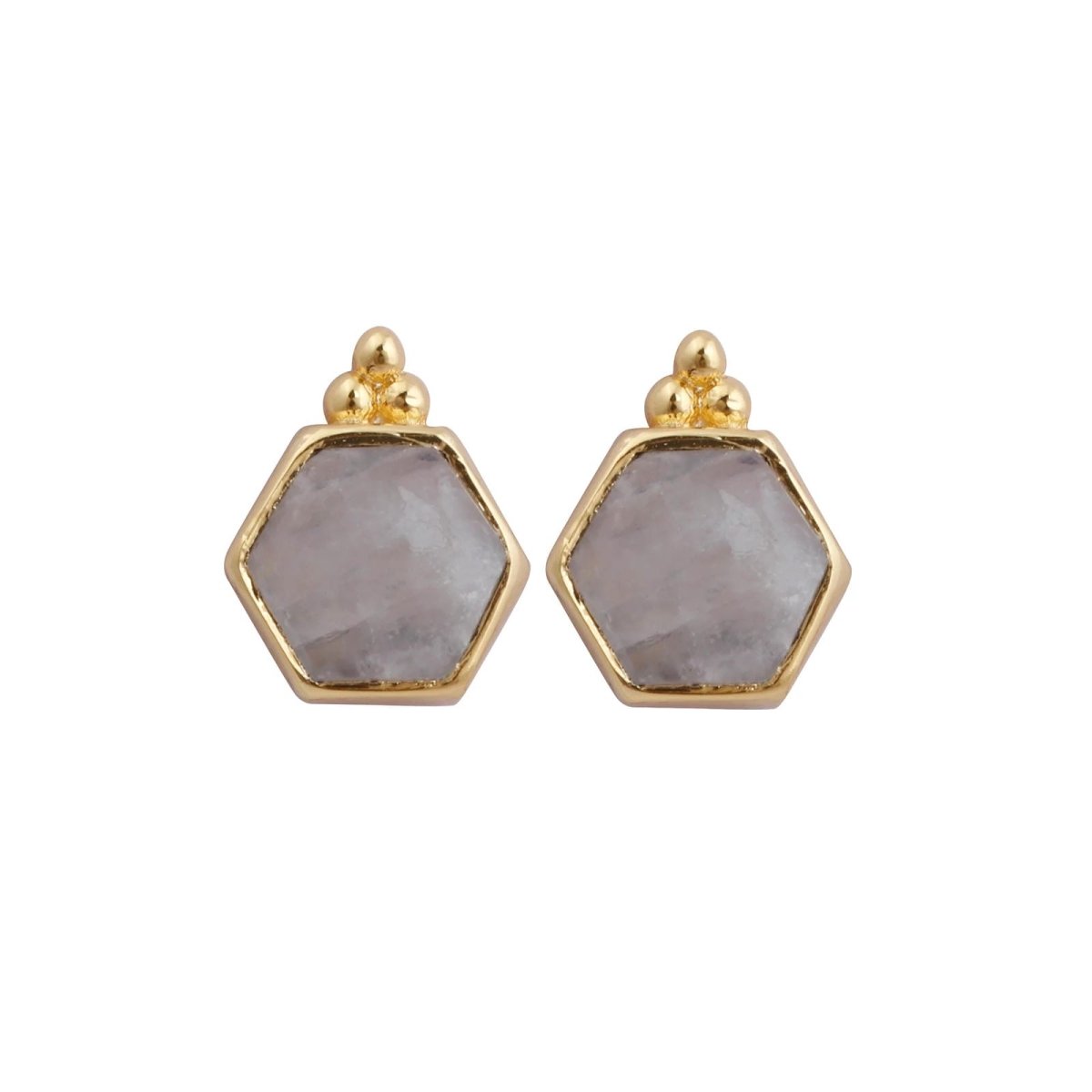 Labradorite Gemstone Stud Earrings, Hexagon Shape Earring Gold Plated Earring