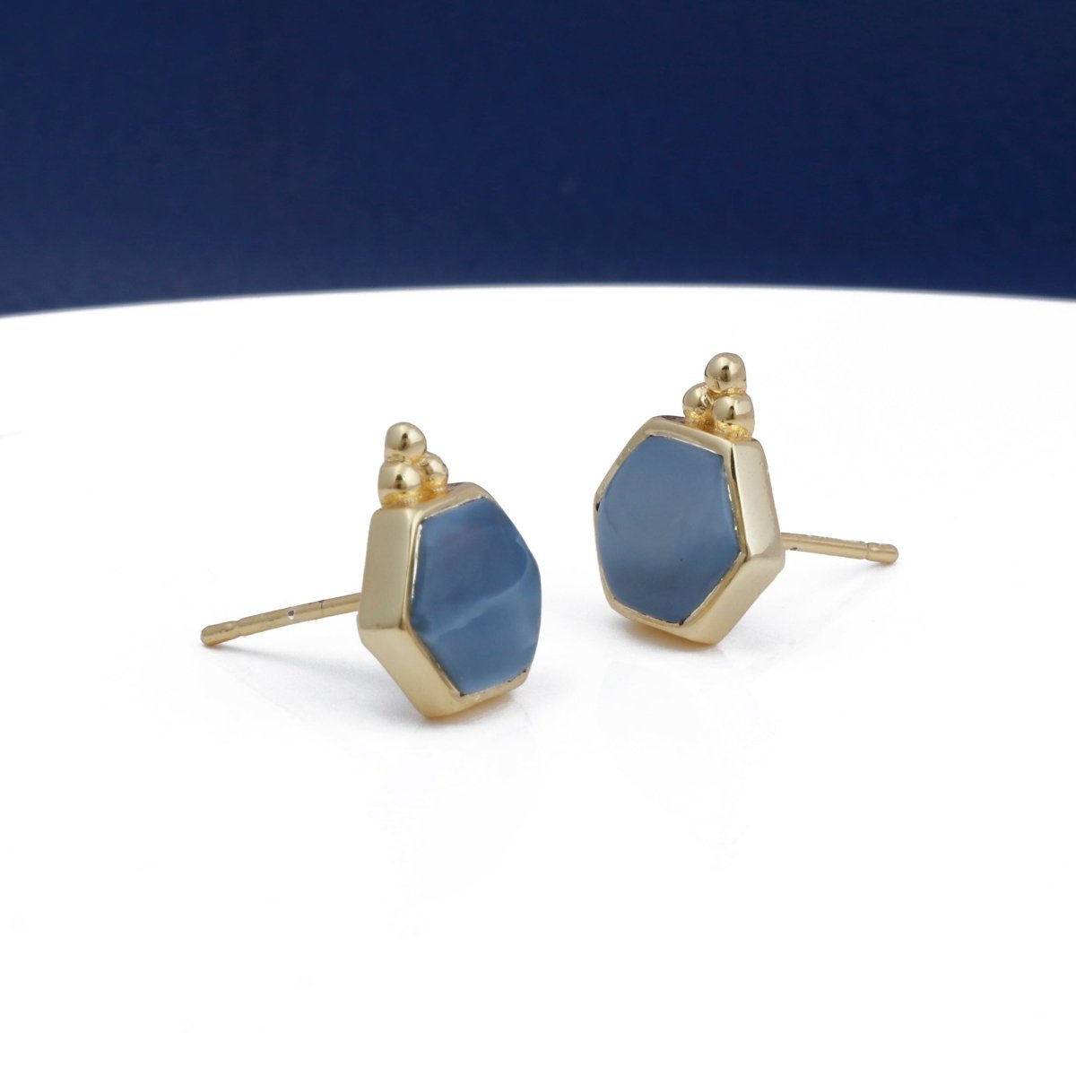 Labradorite Gemstone Stud Earrings, Hexagon Shape Earring Gold Plated Earring