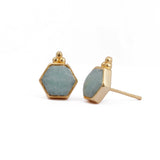 Labradorite Gemstone Stud Earrings, Hexagon Shape Earring Gold Plated Earring Amazonite